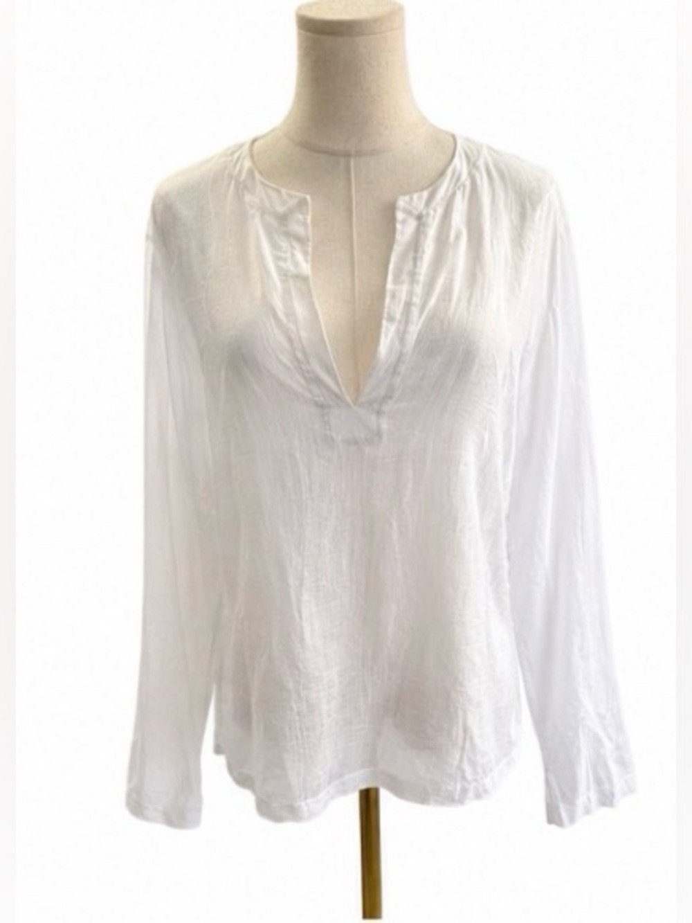 Banana Republic White Gauze Tunic Blouse Side Zip Long Sleeve Top